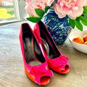 Lanvin Pink Patent Leather Open Toed Pumps Size 40